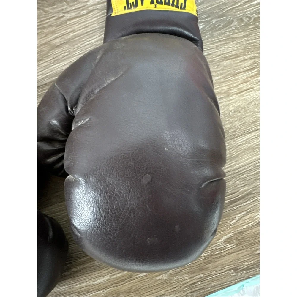 Vintage Everlast 17 oz Leather Boxing Gloves Brown Yellow Training Sparring Pair